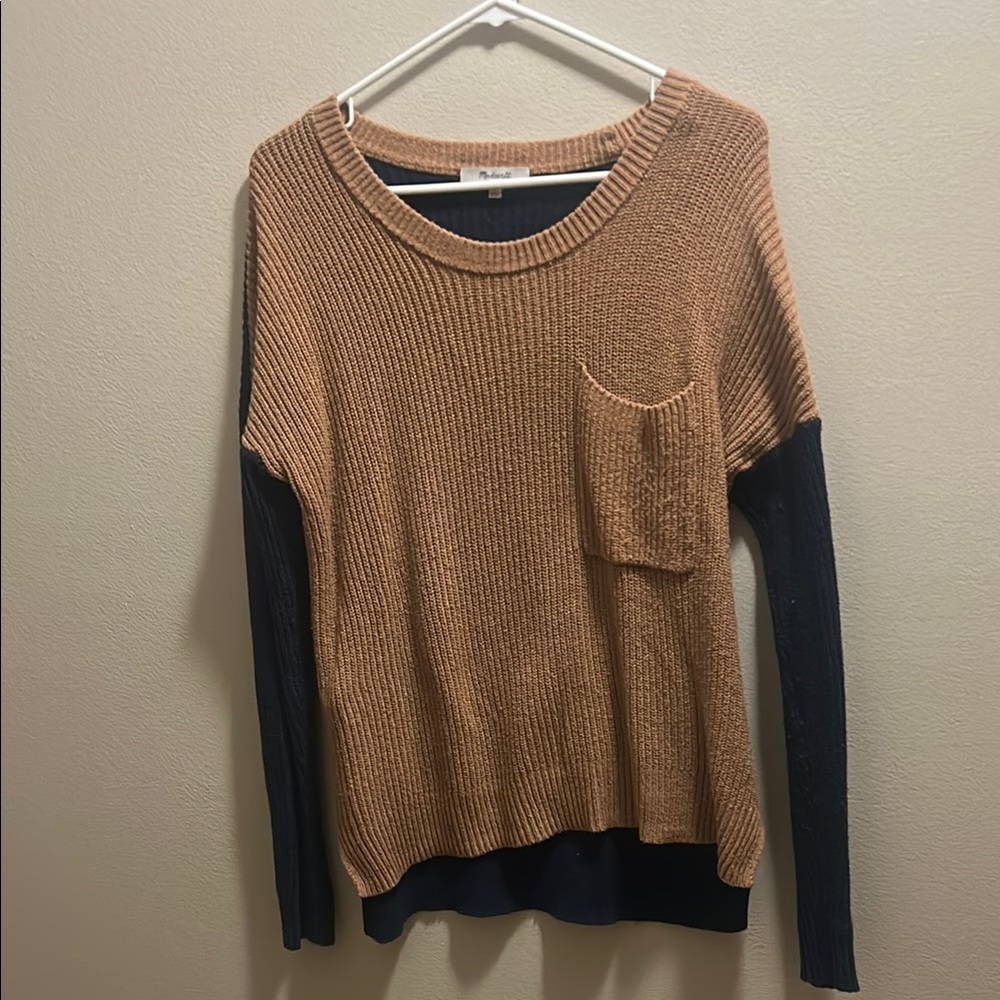 Tan and Navy Crew Neck Sweater